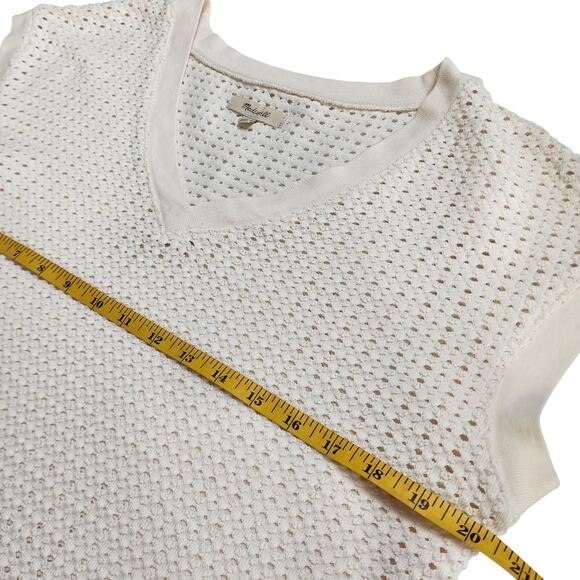 Madewell Womens Knit Mesh V Neck Crop Tee Size Medium Cream Boxy Open Weave Boho - Picture 9 of 10